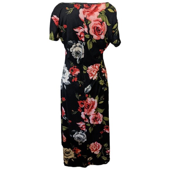 Womens Floral High Low Midi Dress Classic Pink Summer Short Sleeve Romantic XL - Picture 6 of 8